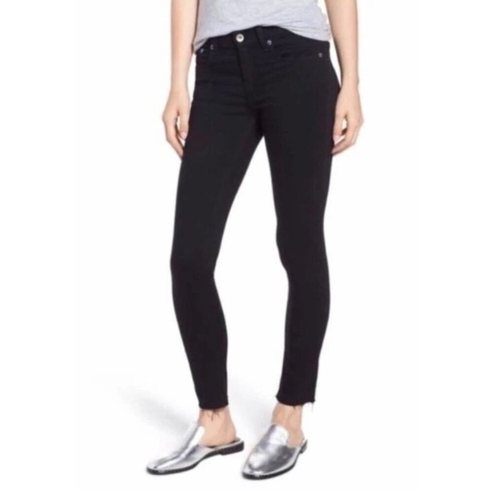Rag & Bone Raw Hem Skinny Ankle Jeans in Black Size 28